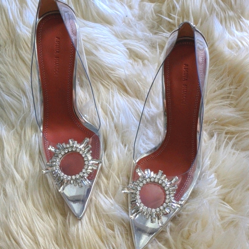 Amina Muaddi Clear PVC Begun Heels